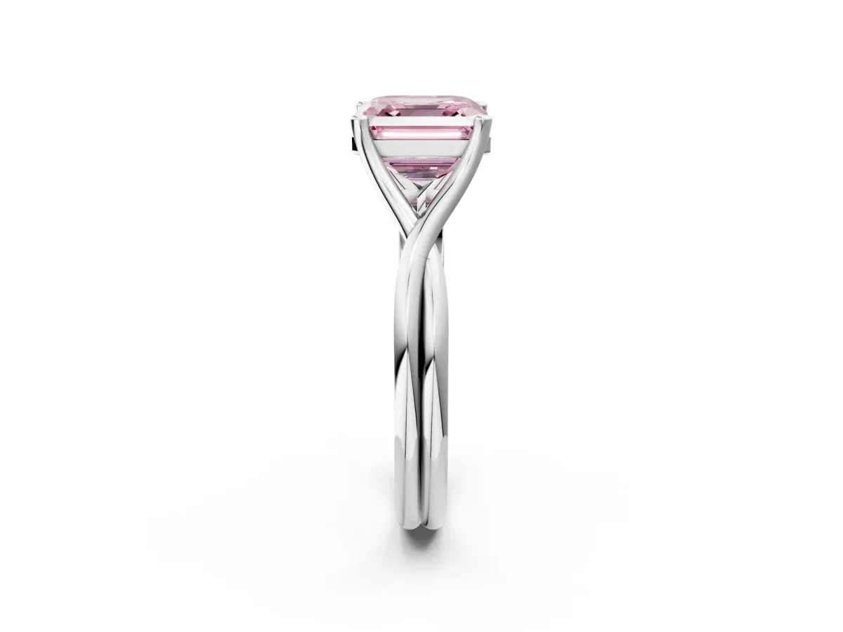 Fancy Pink Asscher Cut Diamond Solitaire Twist Band Prong Setting Ring Platinum