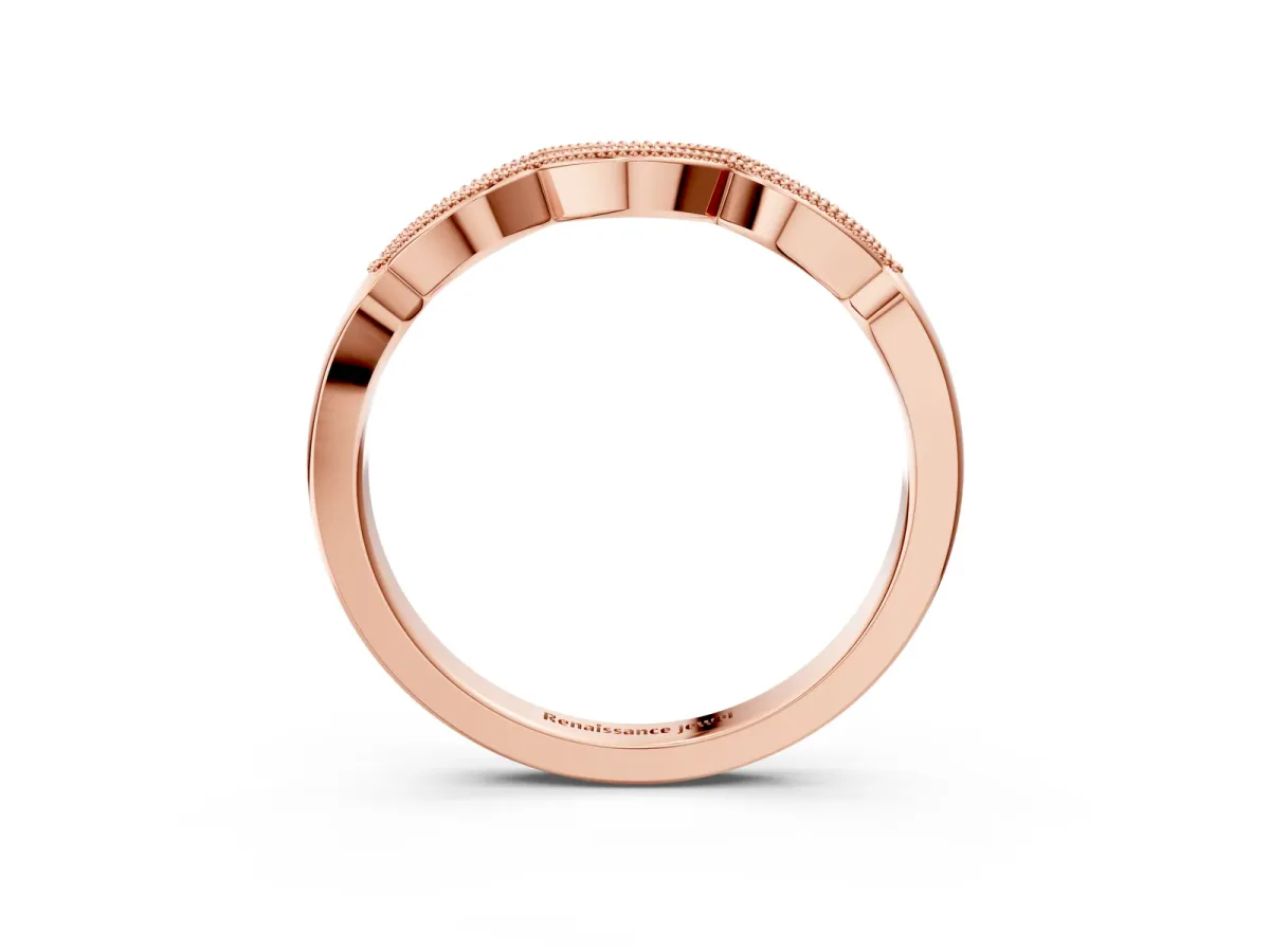 Milgrain Pavé Round Diamond Curved Band Rose gold