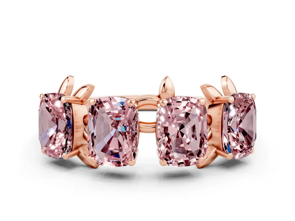 Emerald Cut Morganite Prong-Set Half Eternity Band Rose gold