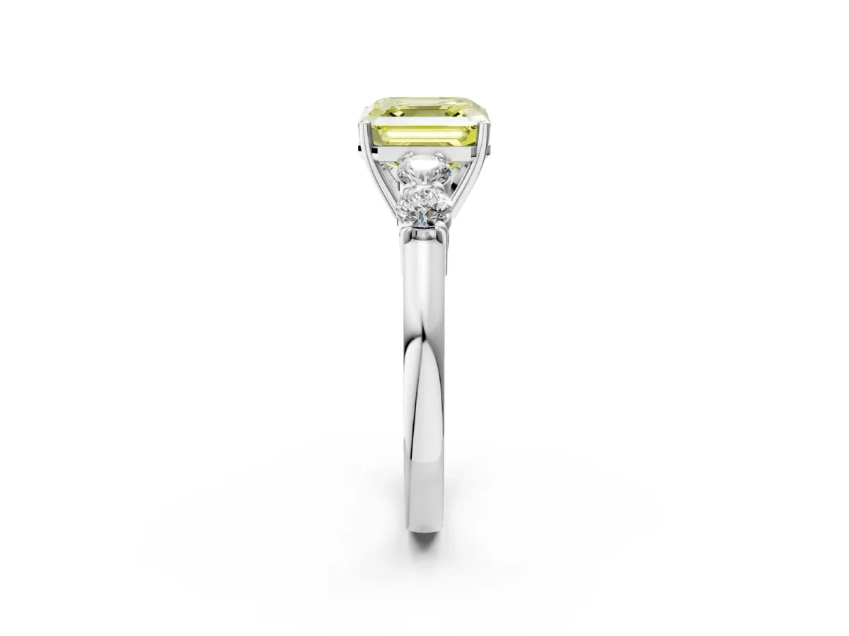 Fancy Yellow Asscher Cut Cut Diamond Five-Stone Prong Set White Gold Ring Platinum