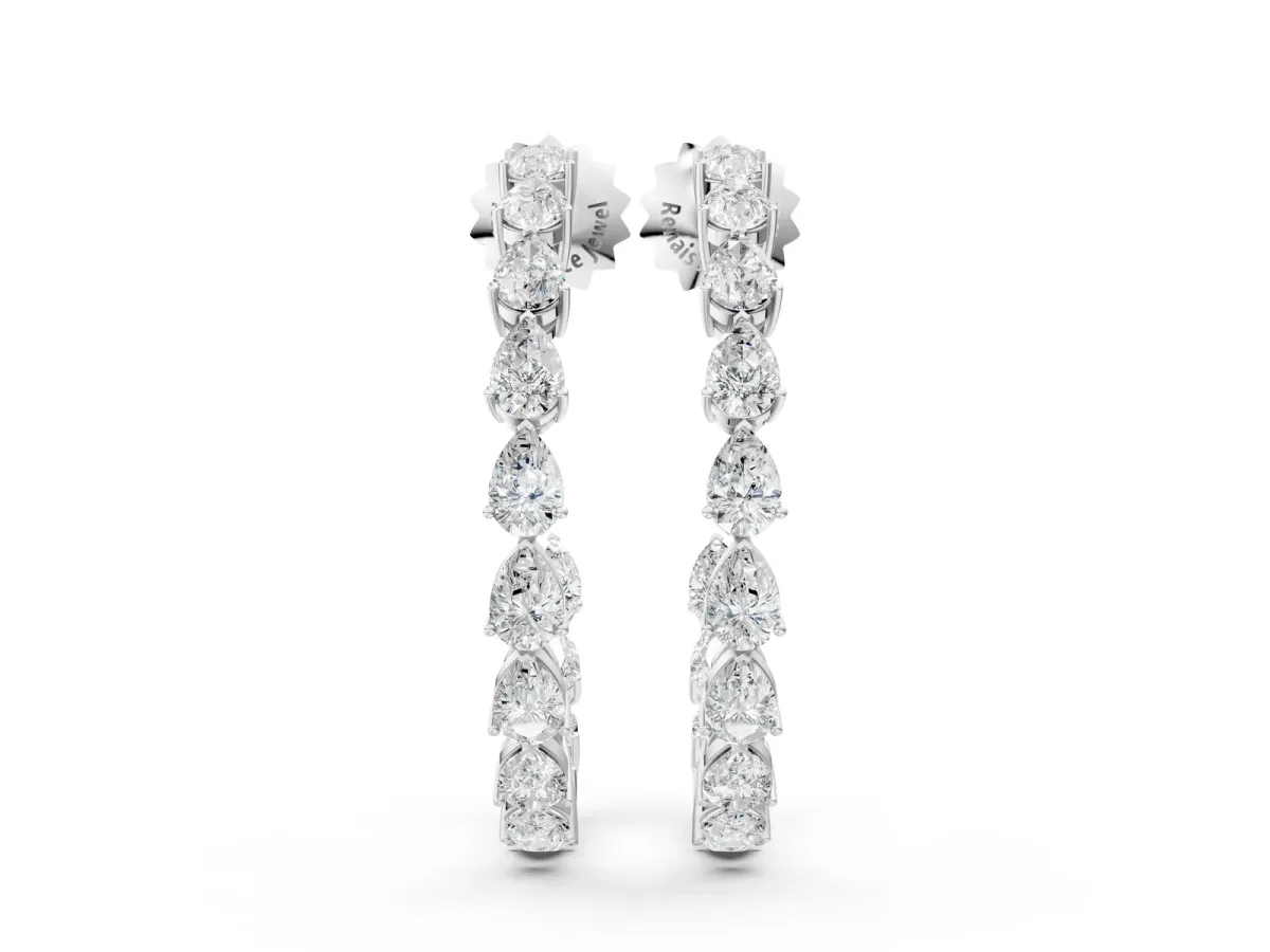 Pear Diamond Open Hoop Earrings Silver