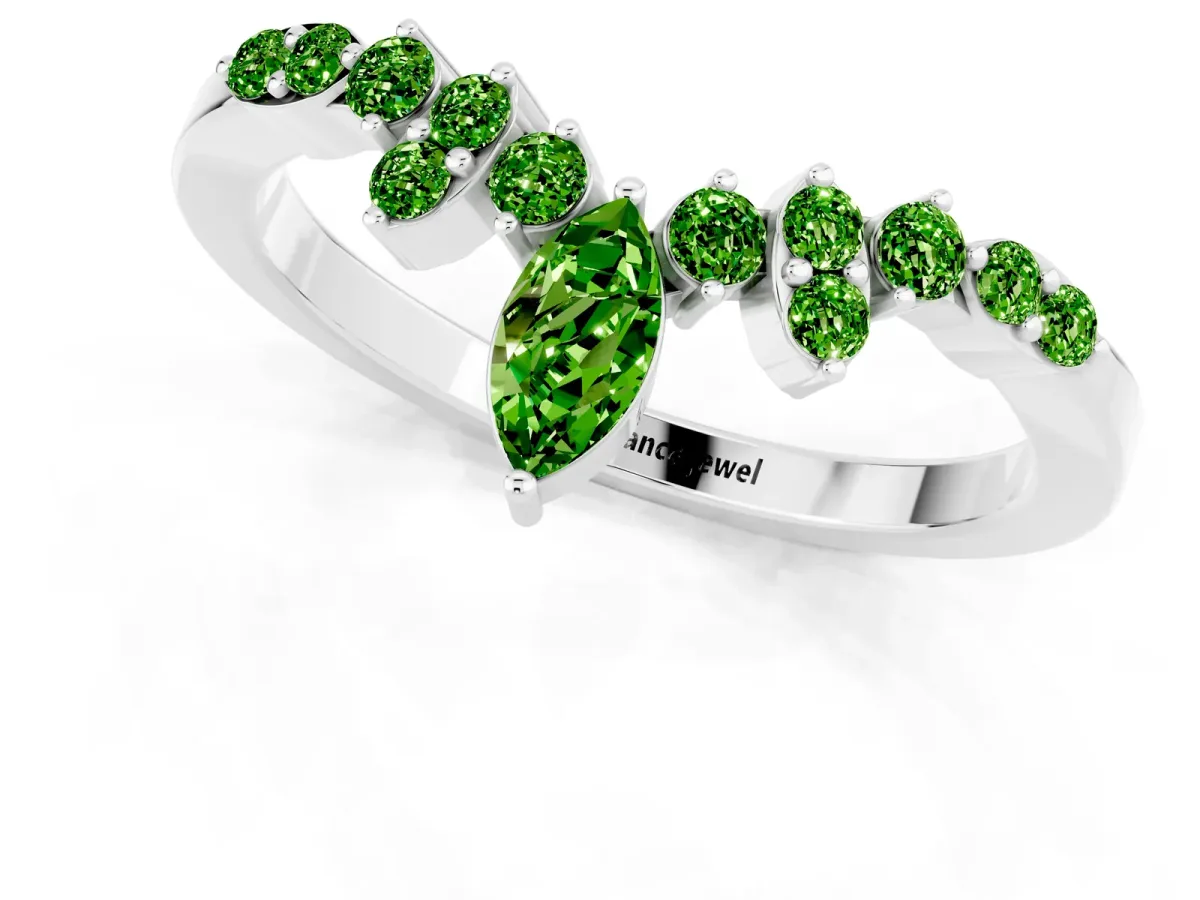 Marquise and Round Peridot Chevron Band with Prong Setting Silver