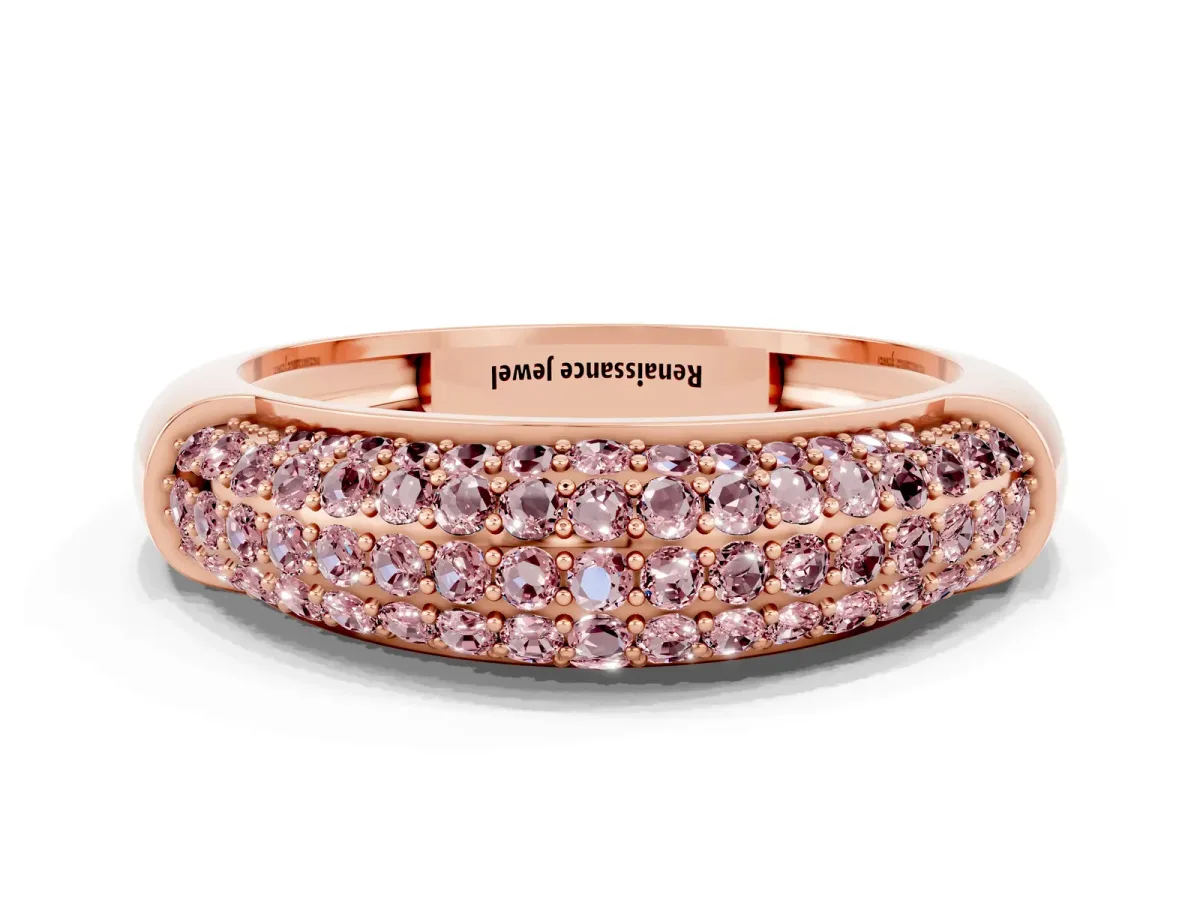 Three-Row Pavé Round Morganite Dome Band Rose gold