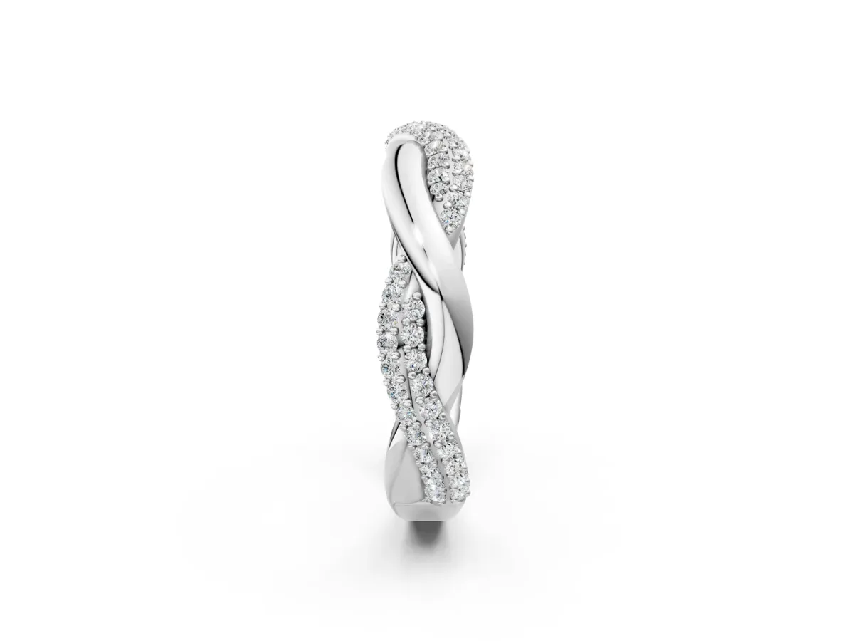 Pavé Round Diamond Twist Eternity Band with Prong Setting Silver