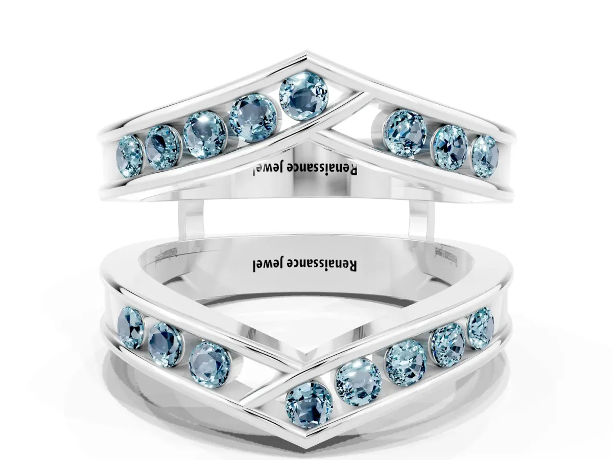 Round Aquamarine Channel-Set Chevron Band White gold