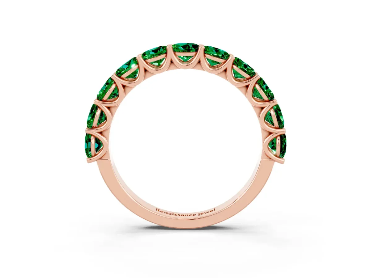 Round Emerald Shared Prong Eternity Band Rose gold