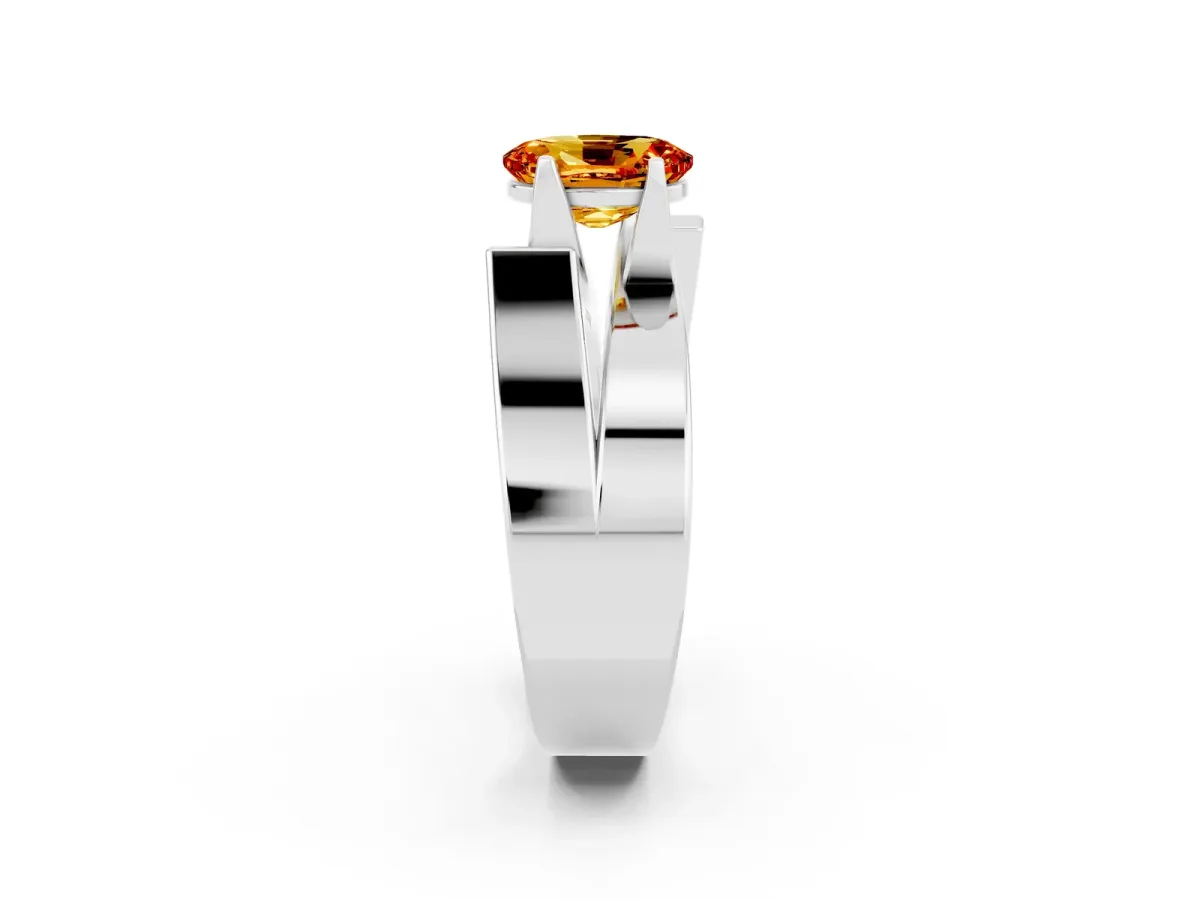 Modern Tension Set Oval Cut Citrine Solitaire Wide Band Ring Platinum