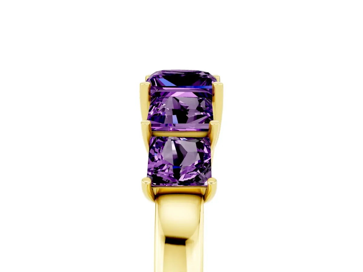Princess Cut Five-Stone Amethyst Ring with Classic Prong Setting Yellow gold