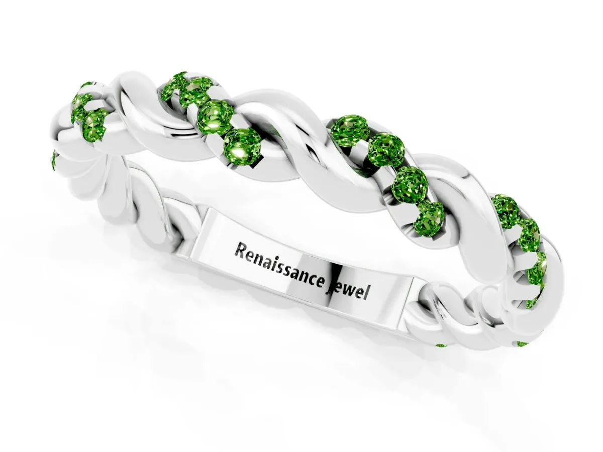 Twisted Pavé Round Peridot Eternity Band Platinum