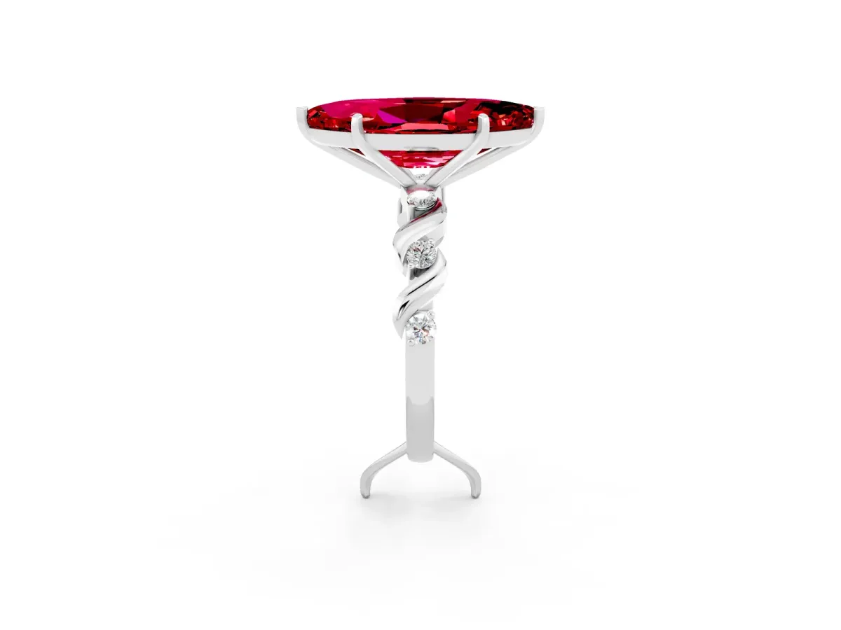 Marquise Cut Ruby Solitaire Twisted Band with Round Accents and Prong Setting Platinum