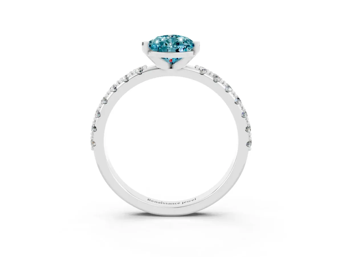 Pear Cut Blue Topaz Solitaire Pavé Band with Four-Prong Setting Platinum