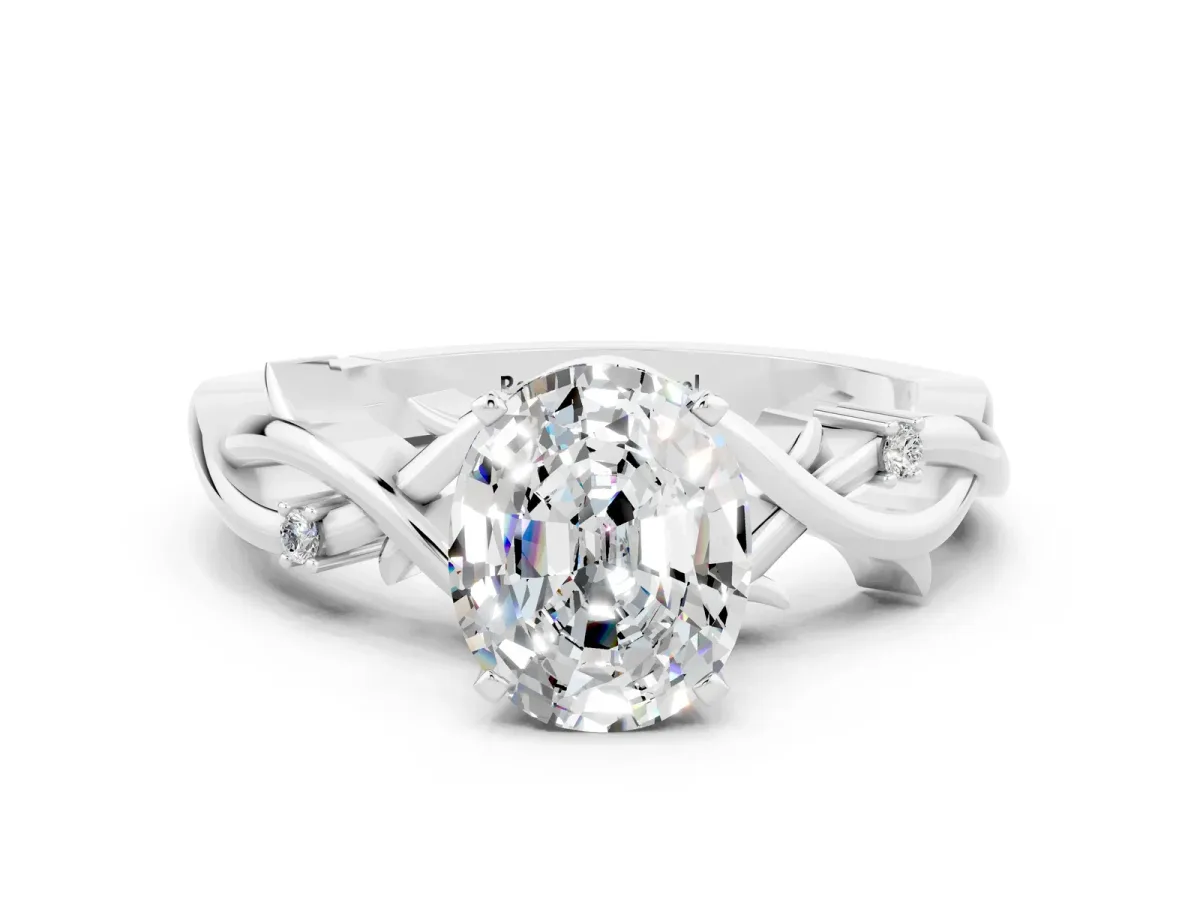 Oval Cut Moissanite Solitaire Ring with Twisted Band and Prong Setting Silver