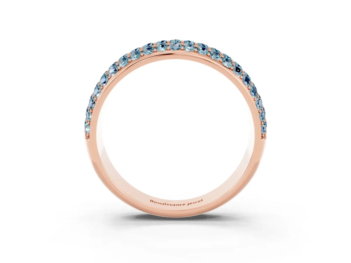 Three-Row Round Aquamarine Eternity Band with Shared Prong Setting Rose gold