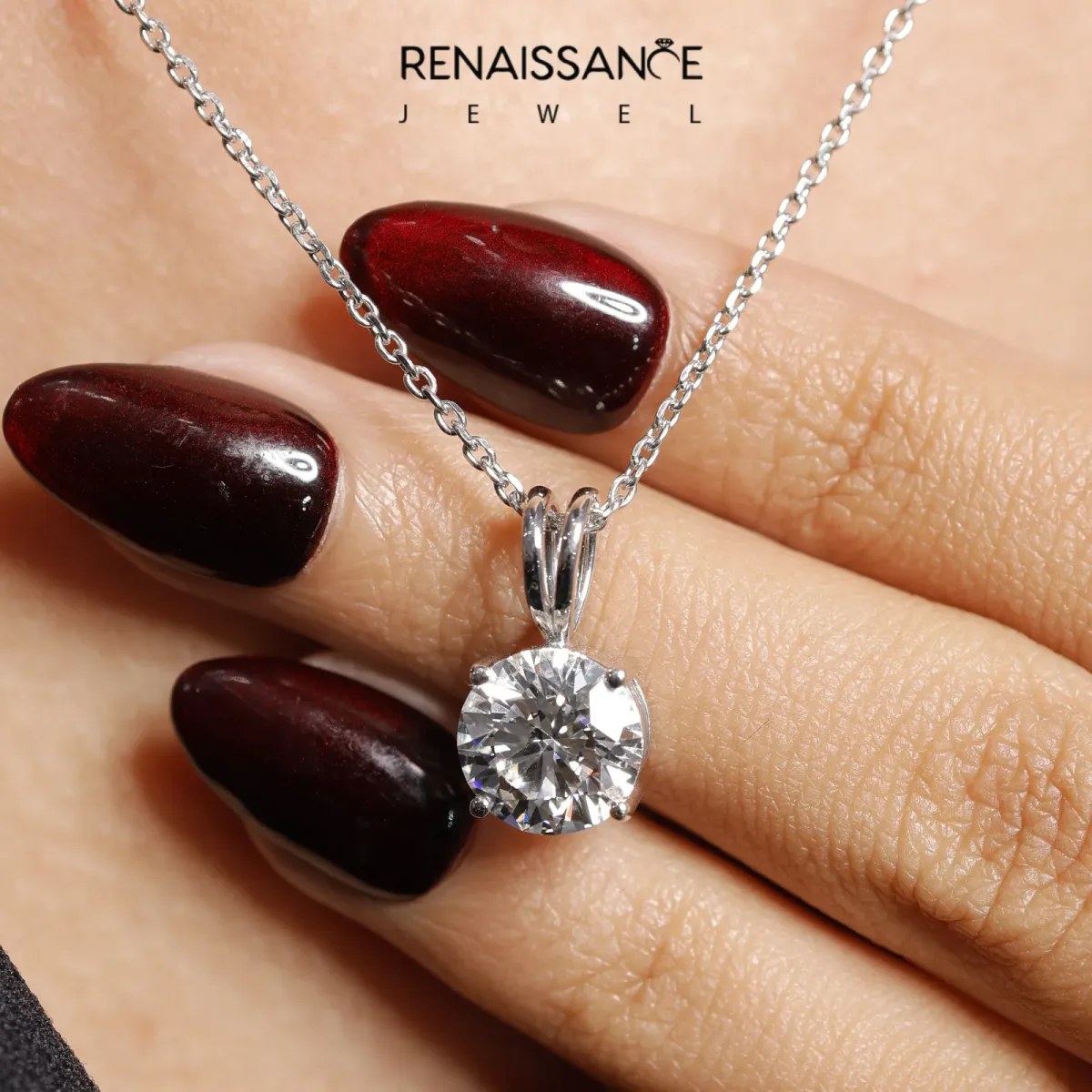 Round Solitaire Pendant with Four-Prong Setting White gold