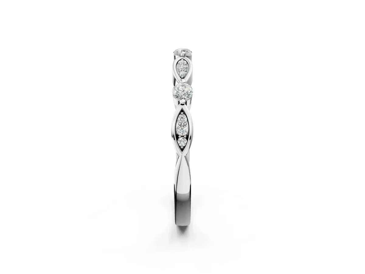 Marquise and Round Diamond Milgrain Band with Bezel Setting White gold
