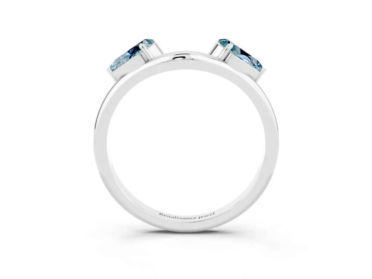 Two-Stone Pear Aquamarine Bypass Ring with Prong Setting White gold