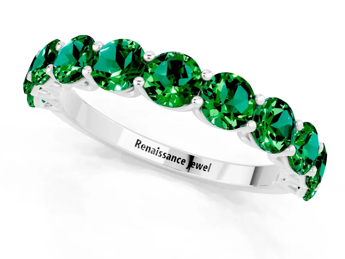 Round Emerald Shared Prong Eternity Band White gold