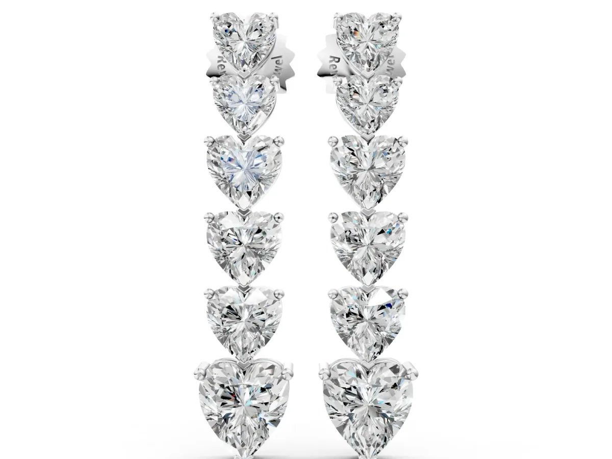 Graduated Heart Diamond Linear Drop Earrings Platinum