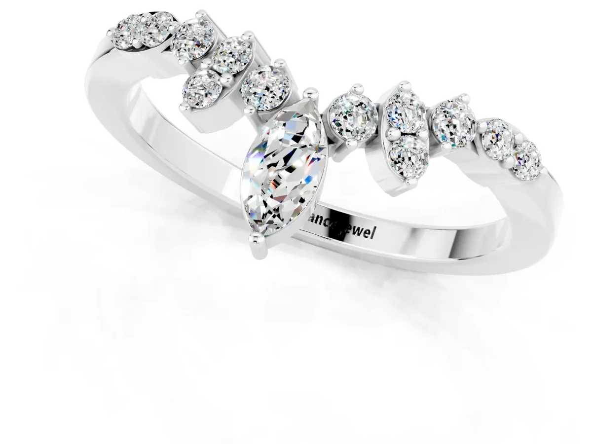 Marquise and Round Moissanite Chevron Band with Prong Setting Silver