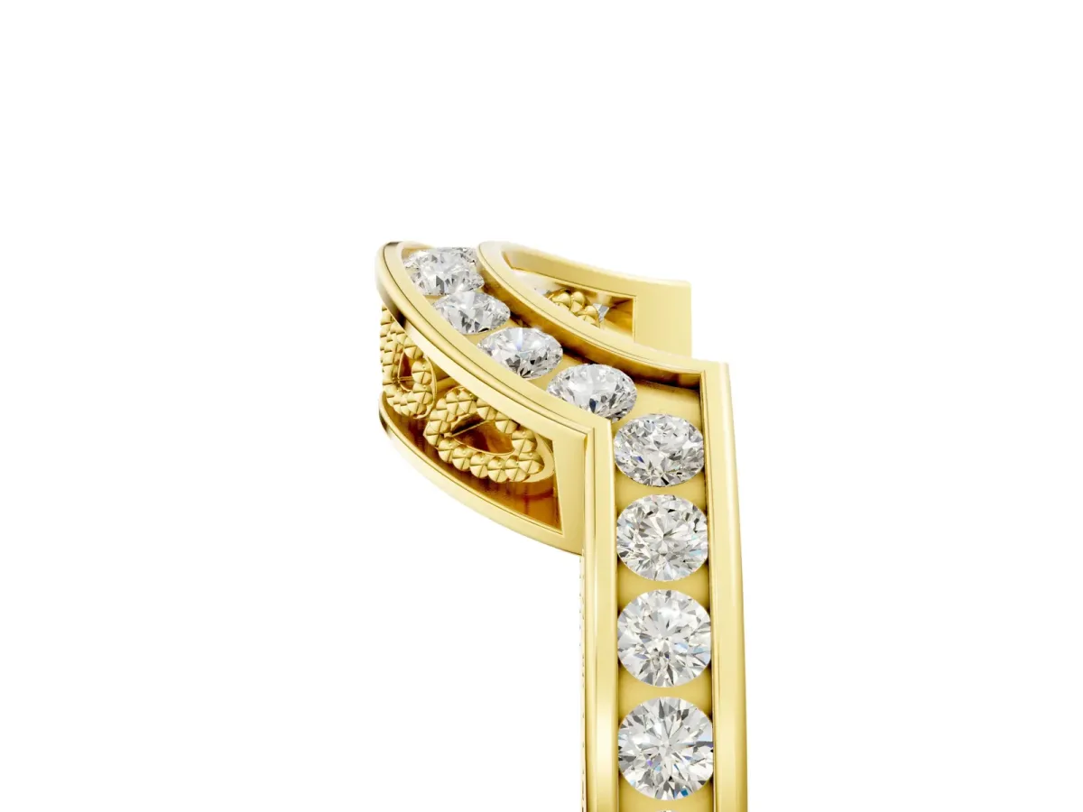 Round Channel-Set Diamond Contour Band Yellow gold