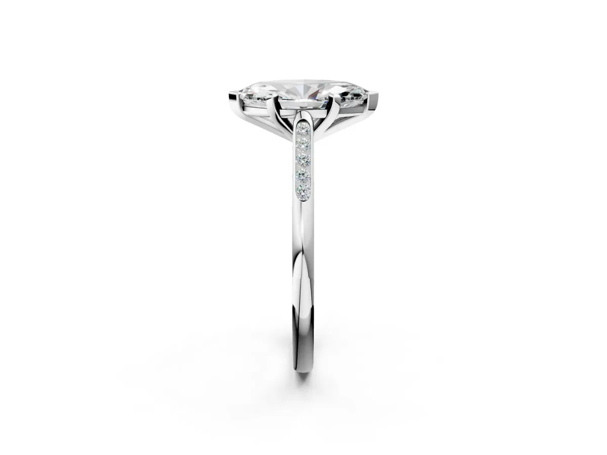 Marquise Cut Diamond Solitaire Ring with Channel Set Round Band and Prong Setting Silver
