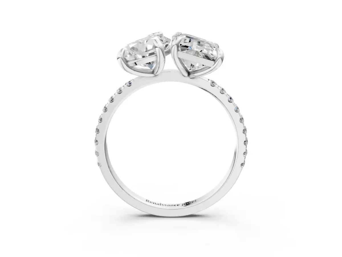 Pear and Emerald Toi Moi Ring with Prong Setting and Micro Pave Band Silver