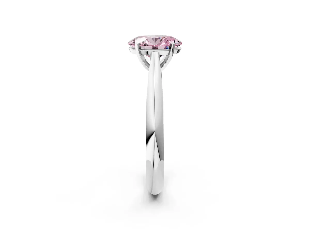 Fancy Pink Oval Cut Diamond Solitaire Engagement Ring with Cathedral Setting and Four-Prong Mount Silver