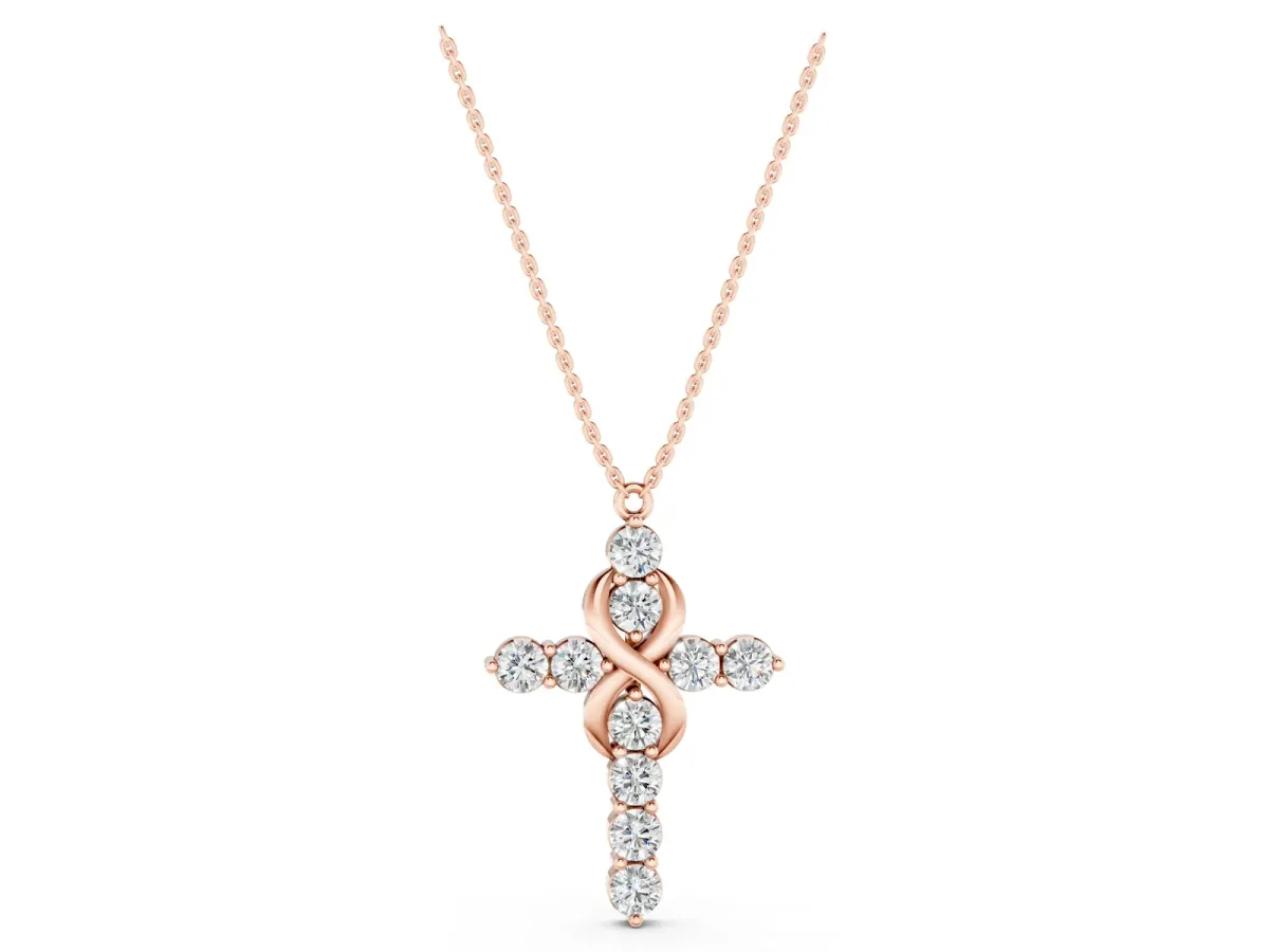 Round Diamond Prong Set Infinity Cross Pendant Rose gold