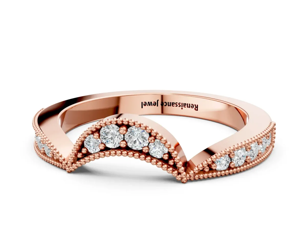 Pavé Round Diamond Contour Milgrain Band Rose gold