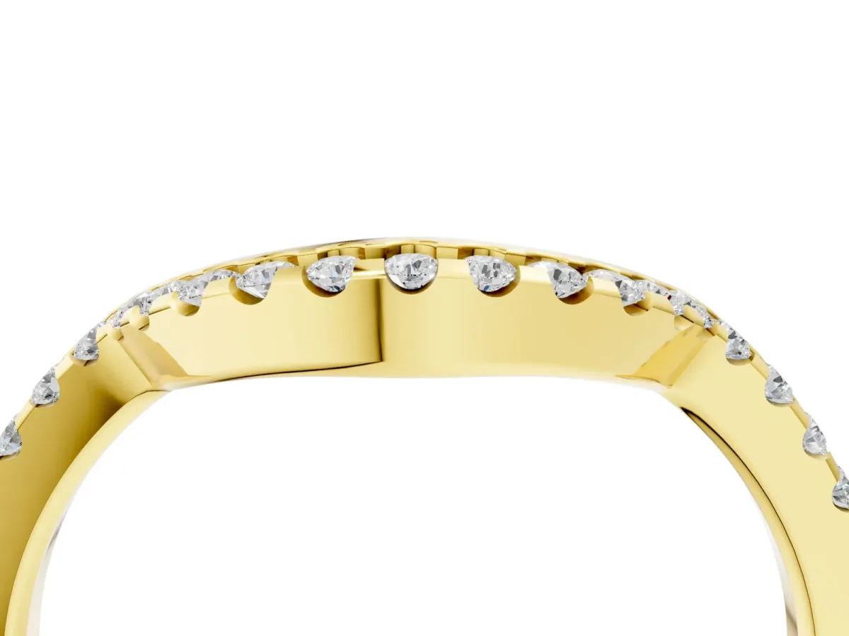 Pavé Round Diamond Contour Band with Shared Prong Setting Yellow gold