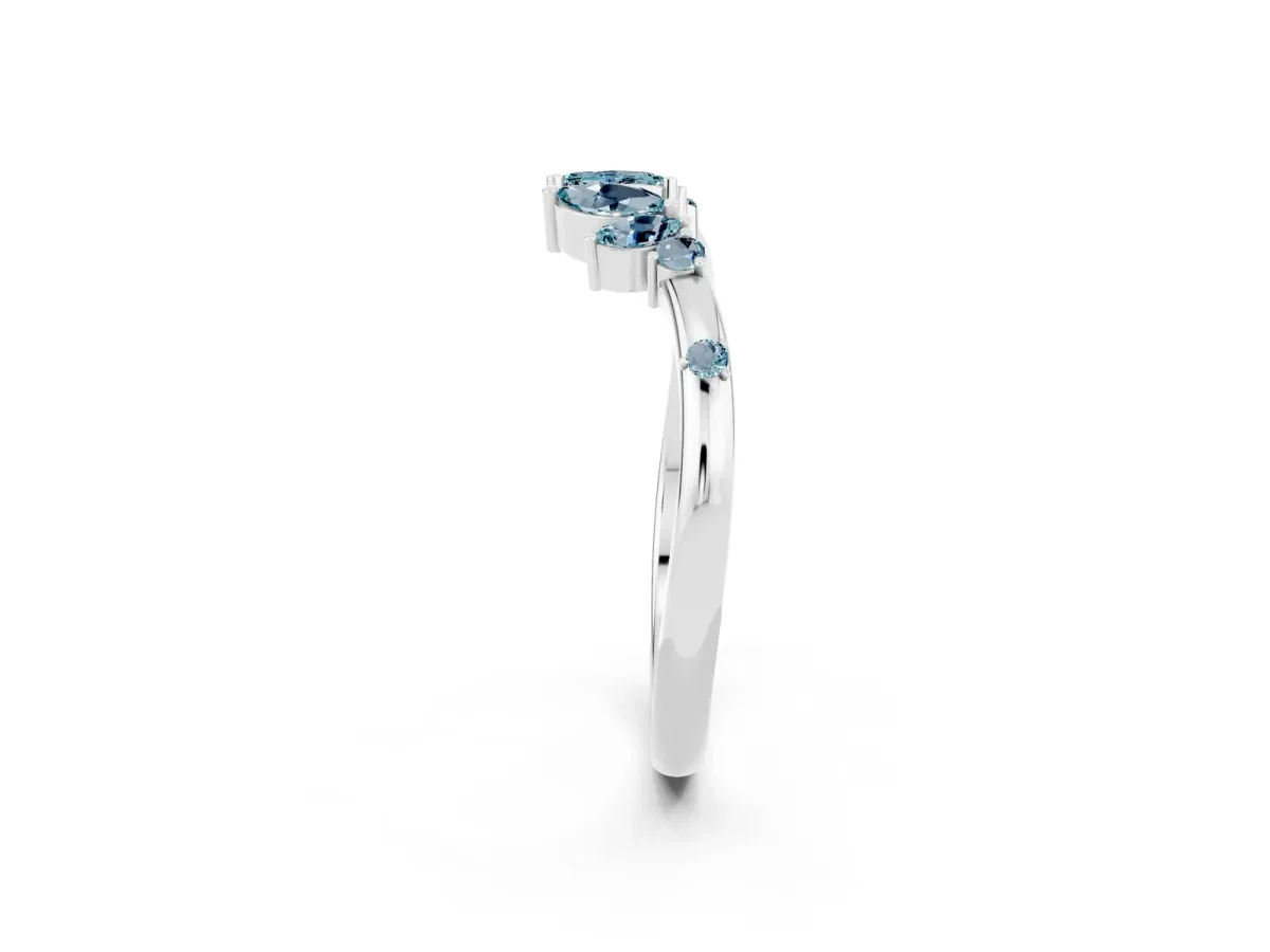 Open Marquise Cluster Aquamarine Band with Prong Setting Platinum