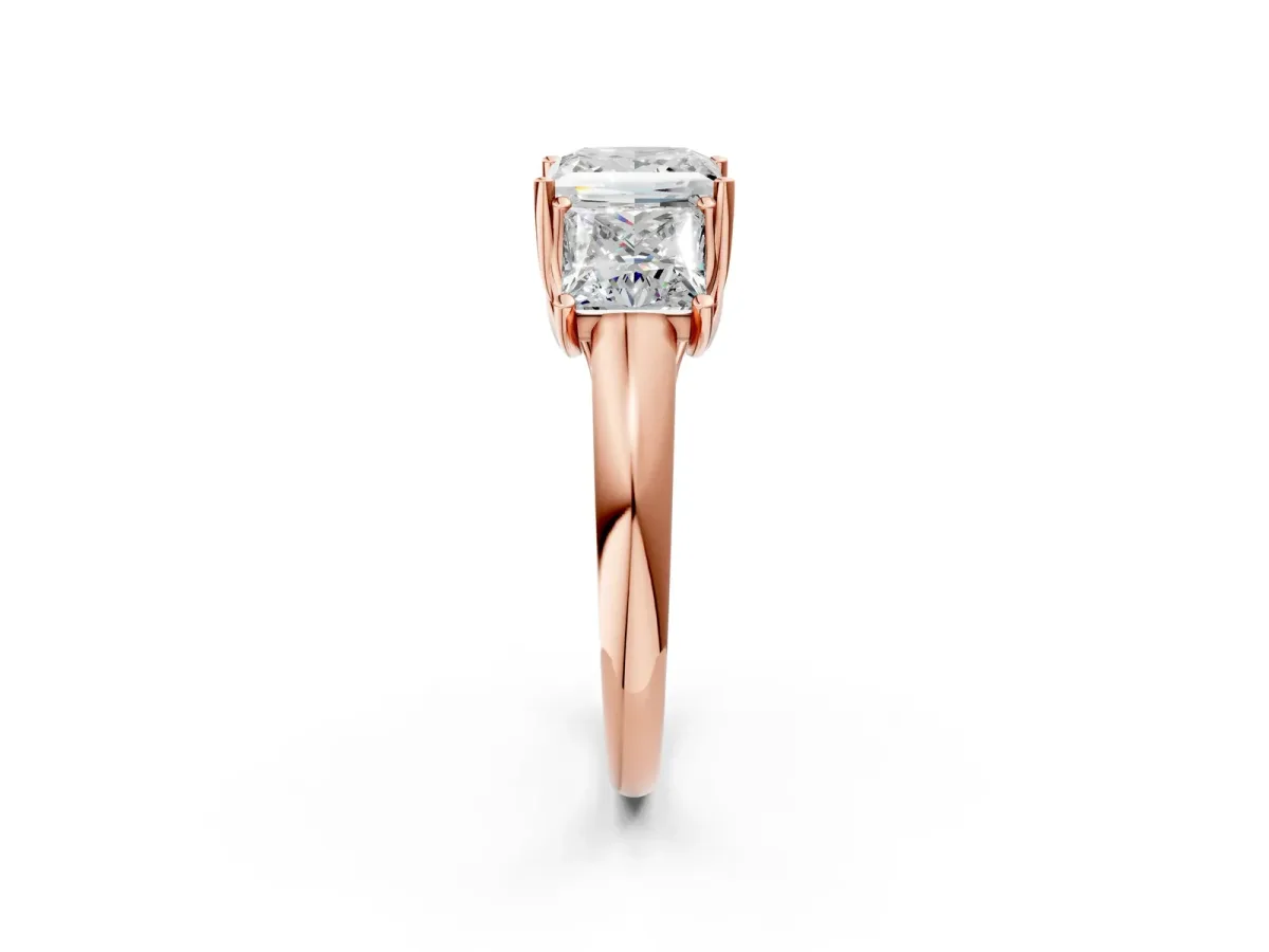 Three-Stone Princess Cut Diamond Engagement Ring with Prong Setting Rose gold