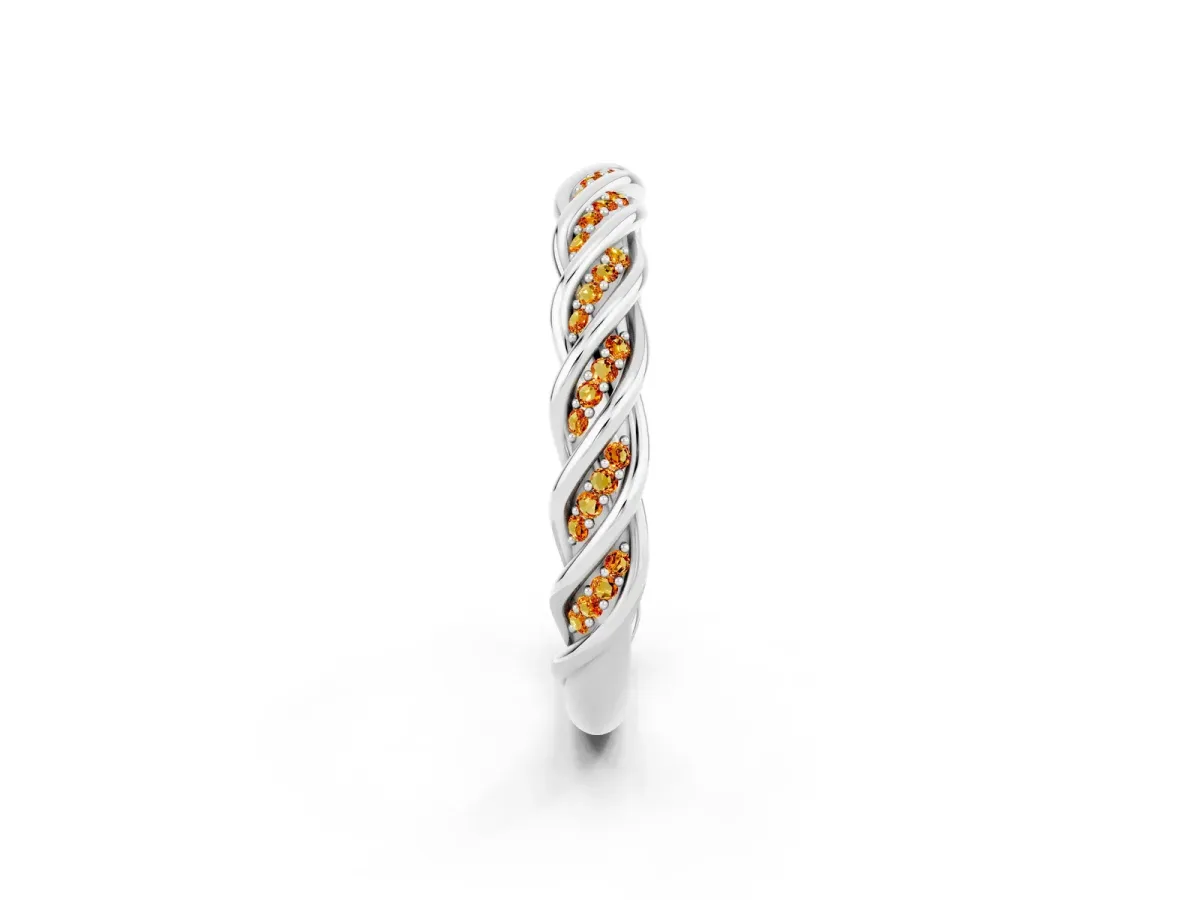 Twisted Pavé Round Citrine Eternity Band with Shared Prong Setting Silver