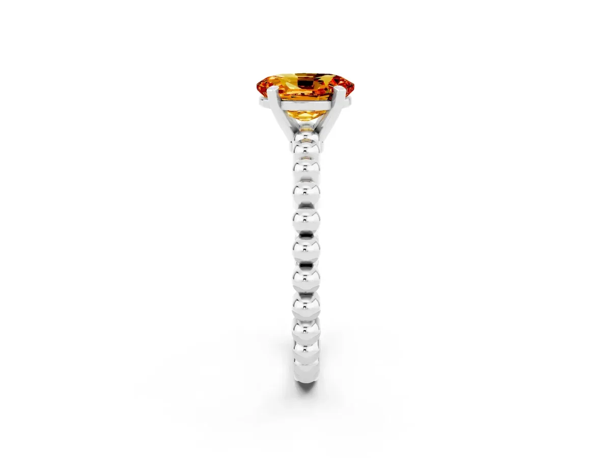 Oval Cut Citrine Solitaire Ring with Beaded Band and Prong Setting Silver