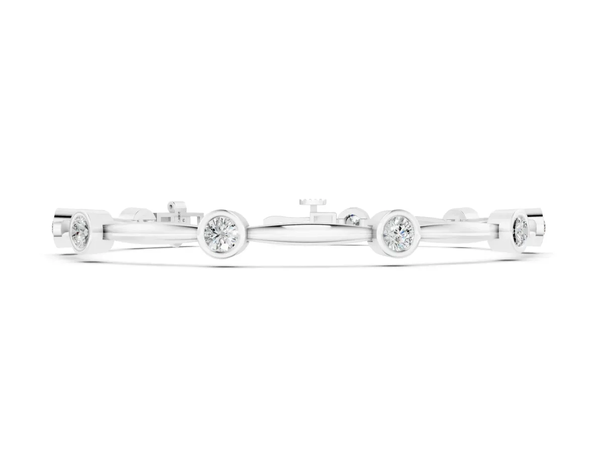 Bezel Set Round Diamond Link Bracelet with Box Clasp Silver