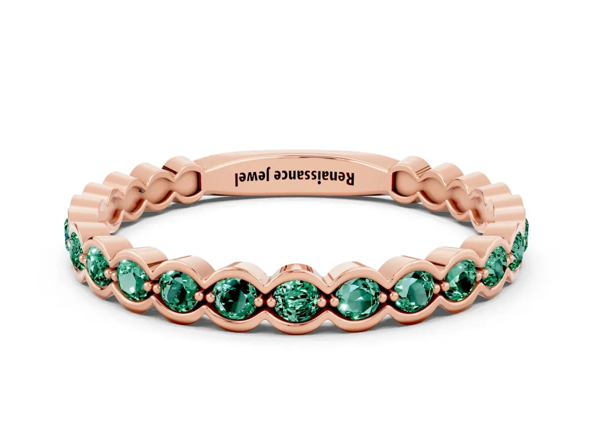 Round Green Sapphire Bezel Set Eternity Band Rose gold