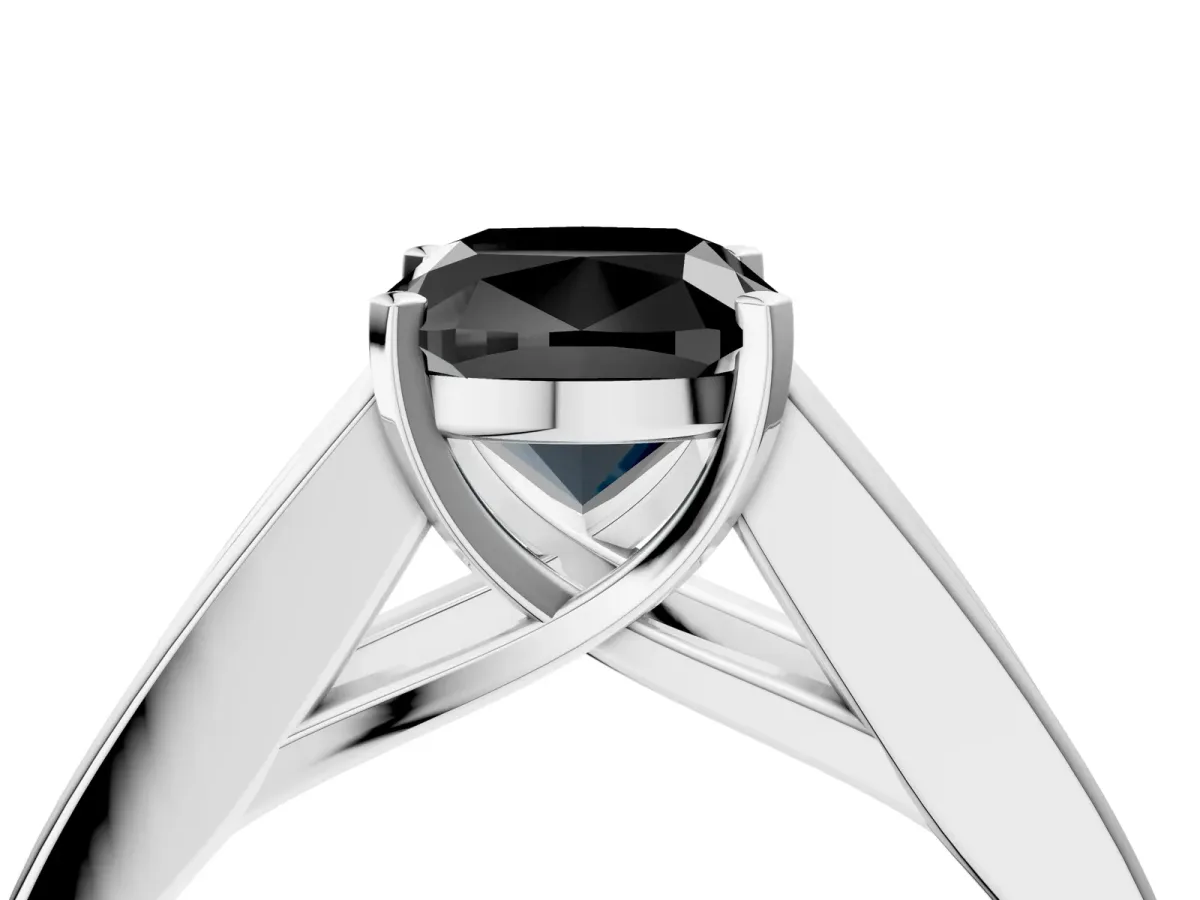 Fancy Black Cushion Cut Cut Channel Set Solitaire Ring with Four-Prong Setting Silver