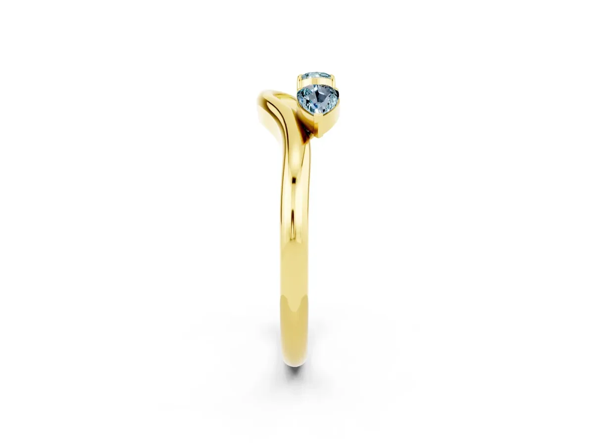 Pear Cut Aquamarine Two-Stone Open Band Ring with Prong Setting Yellow gold
