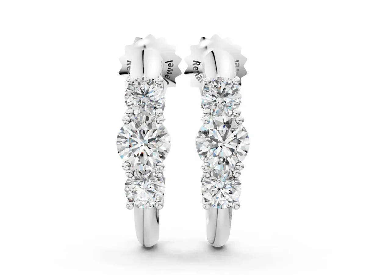 Round Brilliant Diamond U-Hoop Earrings with Prong Setting Silver