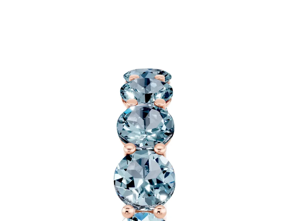 Round Aquamarine Shared Prong Eternity Band Rose gold