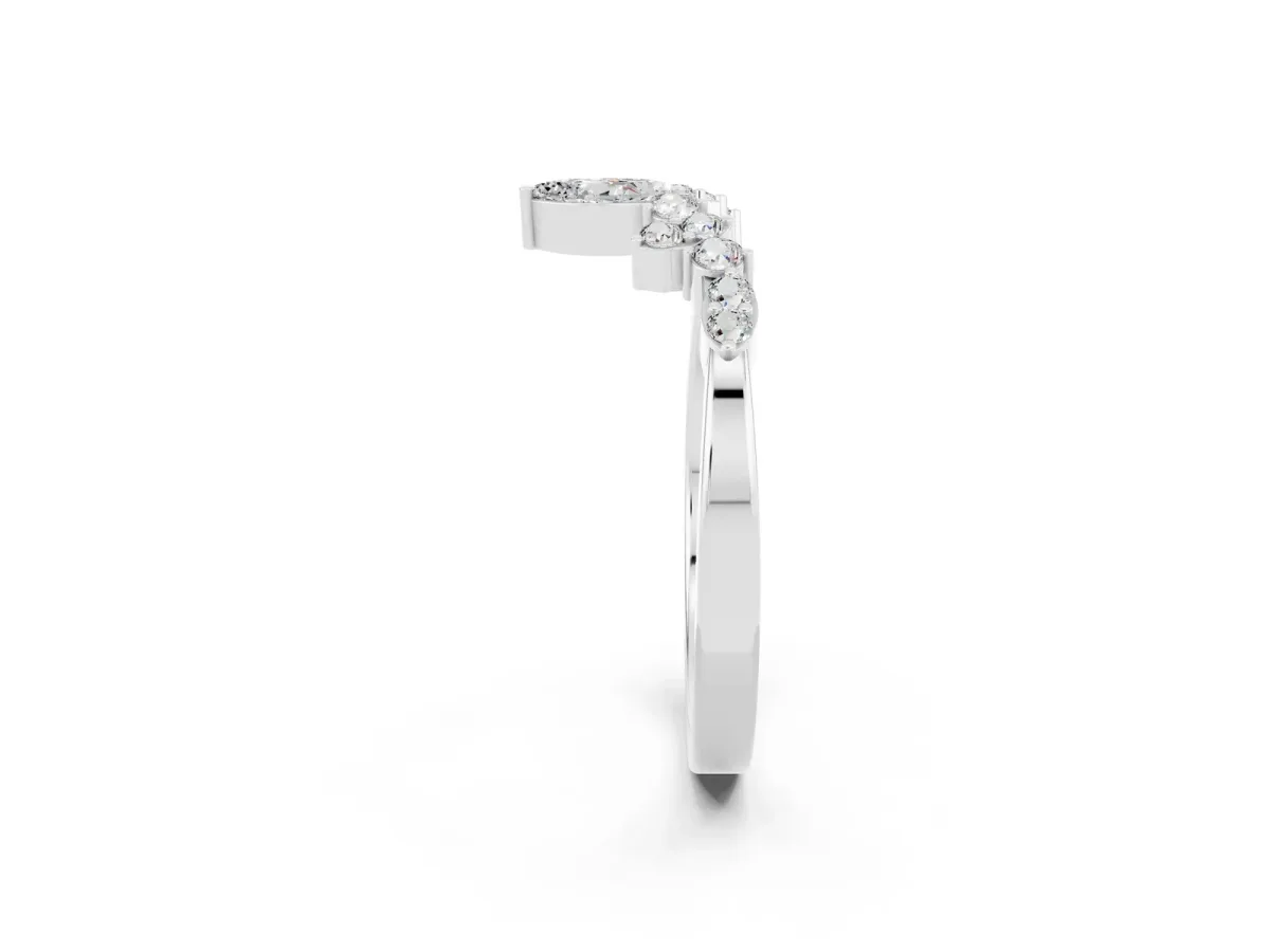 Marquise and Round Moissanite Chevron Band with Prong Setting Silver