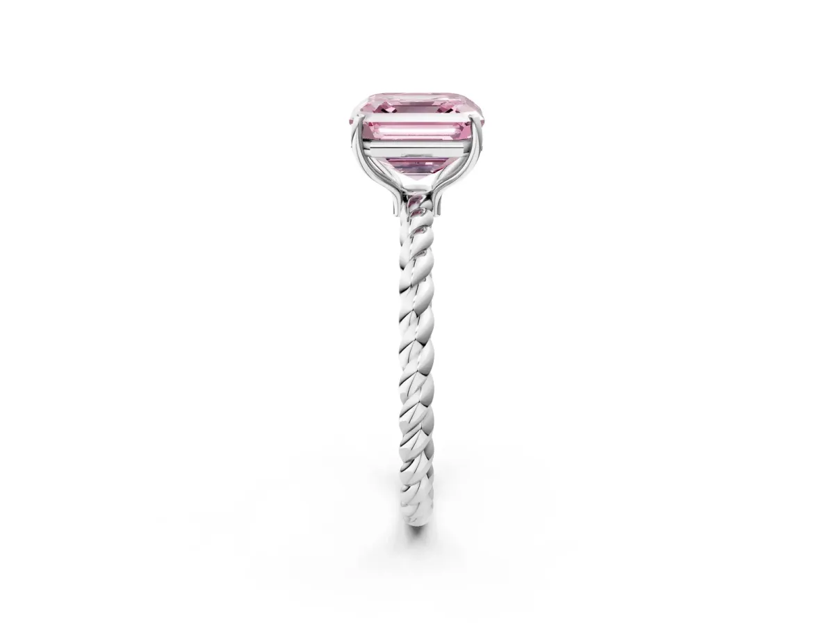 Fancy Pink Asscher Cut Solitaire Twisted Band 4-Prong Ring Platinum