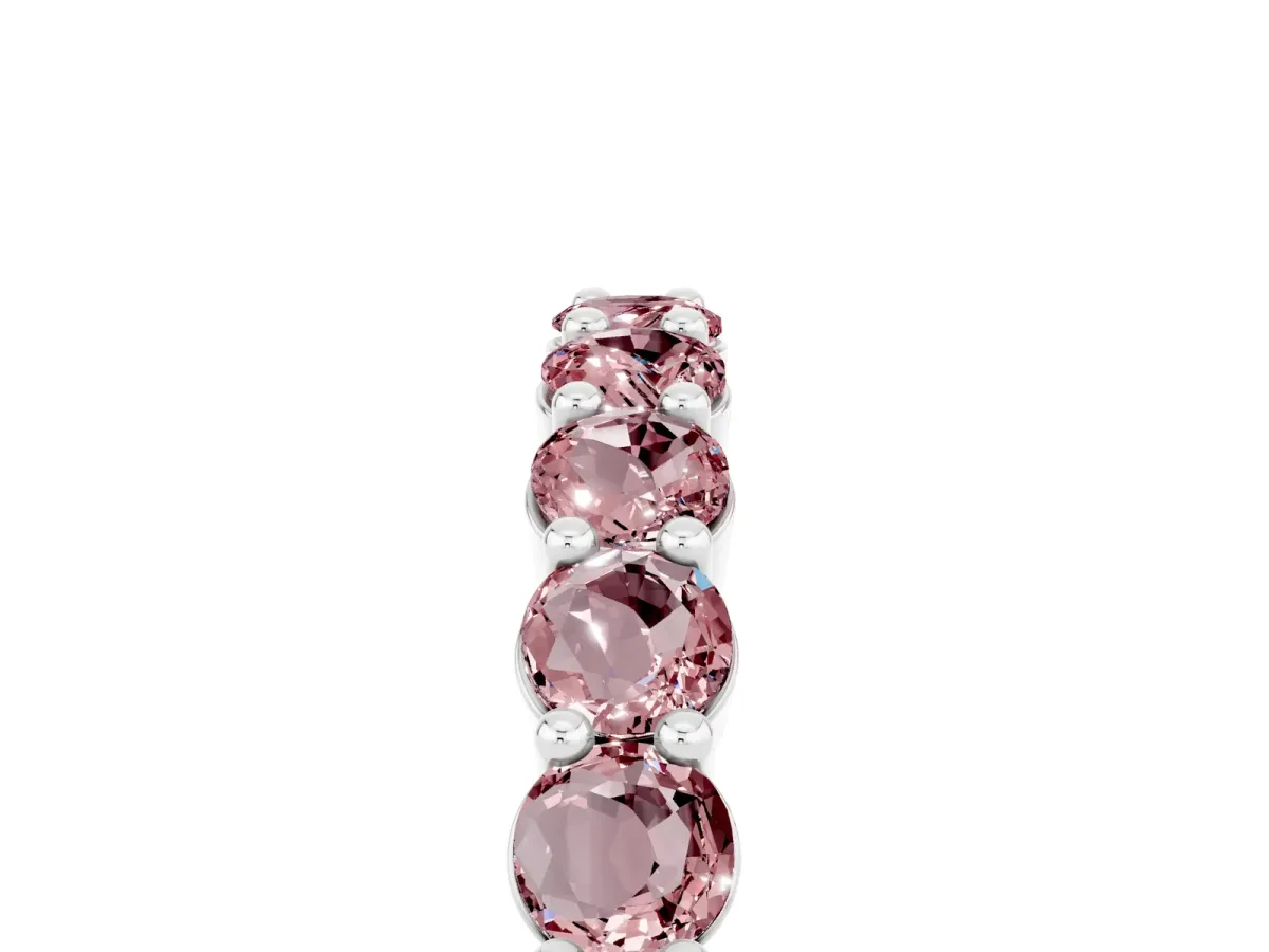 Round Morganite Half Eternity Band with Prong Setting Silver