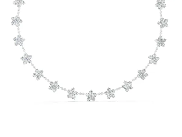 Round Diamond Floral Station Necklace with Diamond Accents White gold