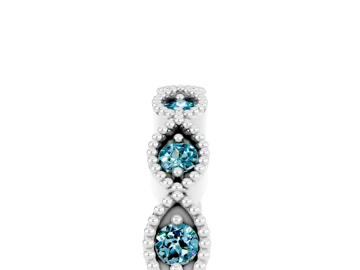 Milgrain Marquise Blue Topaz Half Eternity Band with Bezel Setting Platinum