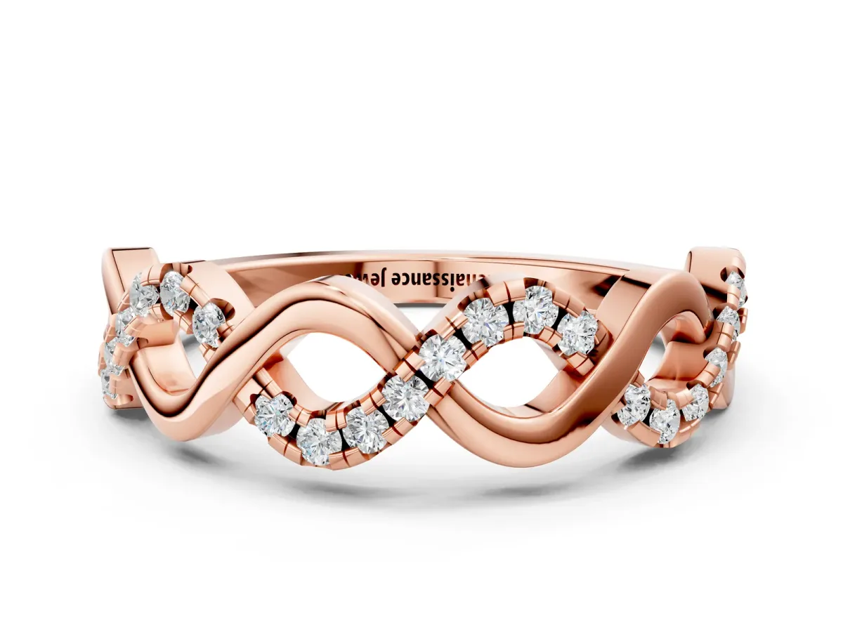 Twist Infinity Round Diamond Band with Pavé Setting Rose gold