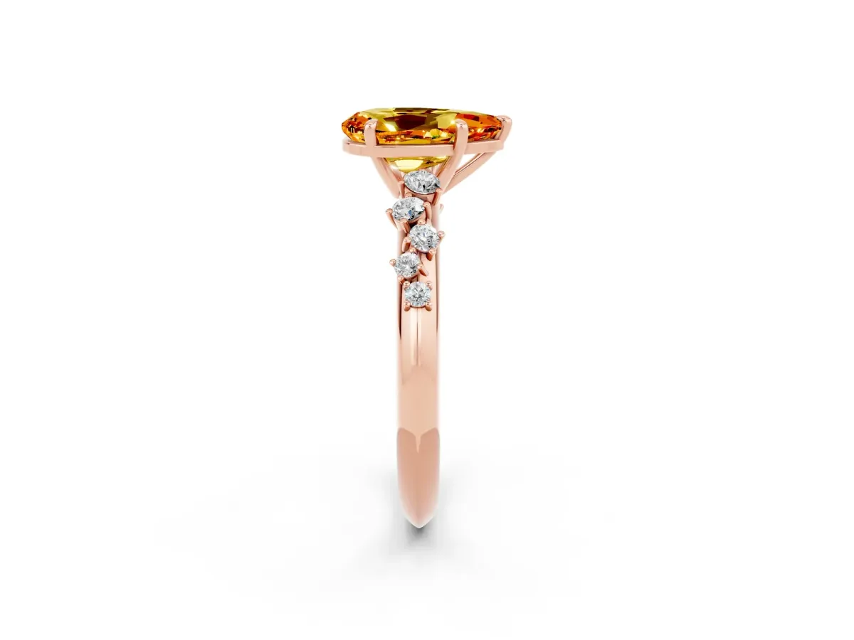 Pear Cut Citrine Cluster Side Stone Solitaire Ring with Prong Setting Rose gold