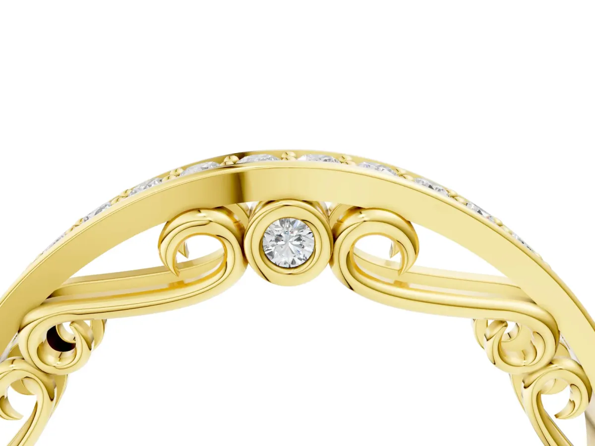 Channel Set Round Diamond Contoured Band Yellow gold