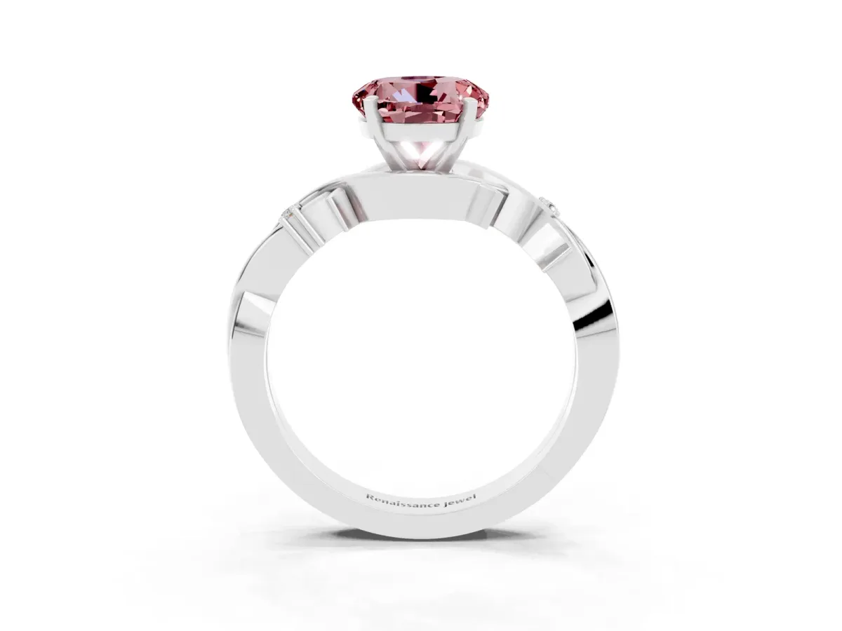 Round Cut Morganite Solitaire Ring with Twisted Band and Prong Setting Silver