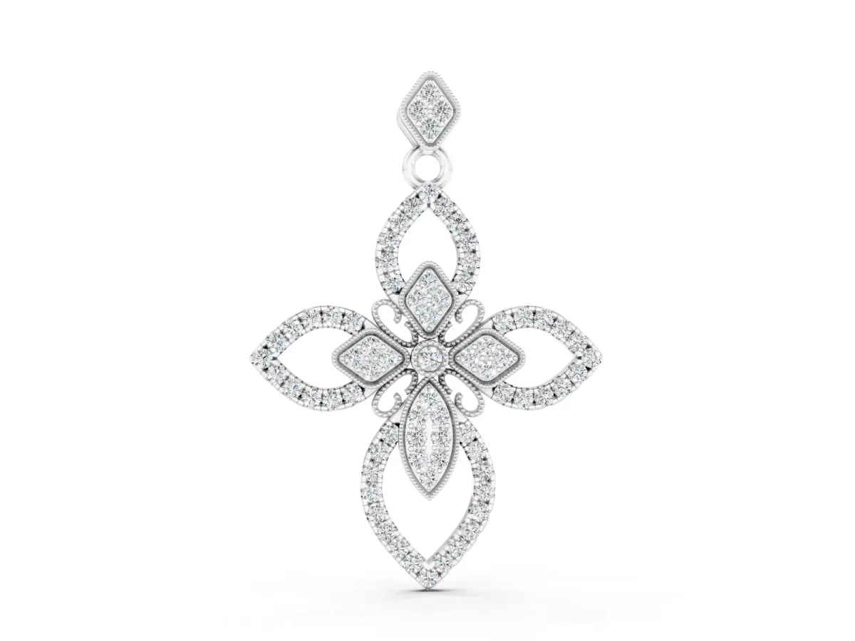 Pavé Marquise Diamond Cross Pendant Silver